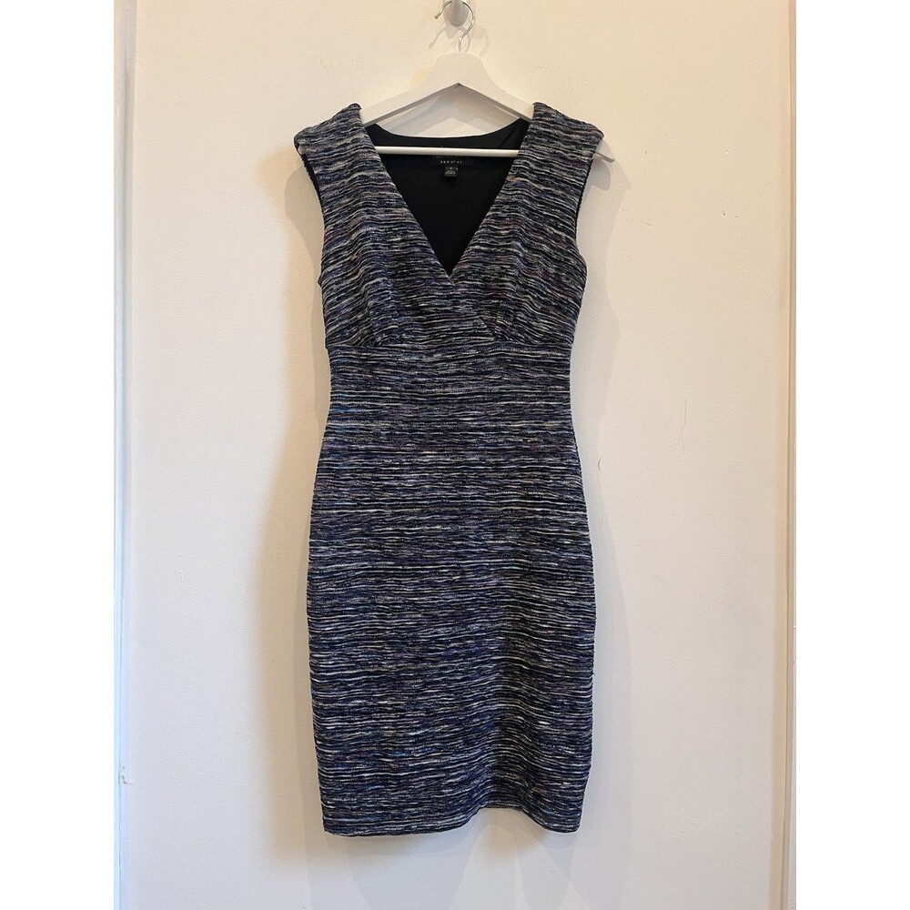Connected Apparel Dress Women's 6 Sleeveless Pencil Sheath V-Neck Stripe Grey
